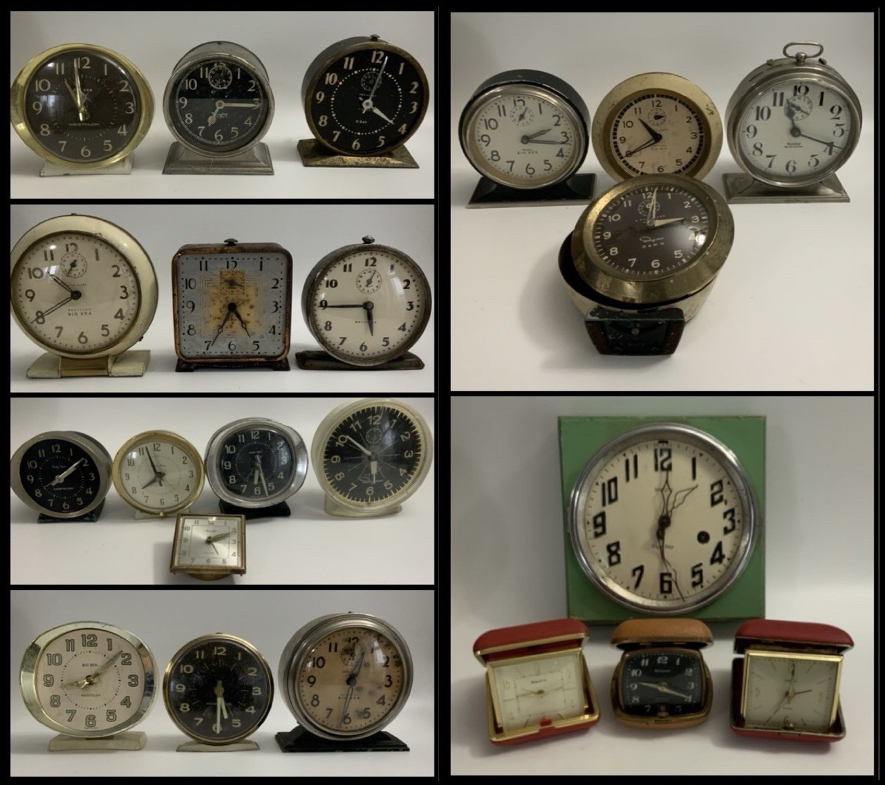 LOT OF 22 ALARM CLOCKS - Westclox/Ingraham/Miller/Linden/Etc - For Parts/Repair