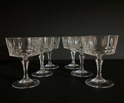Set of 6 Princess Grace Kanney Crystal 5'' Elegant Champagne/Sherbet Glasses