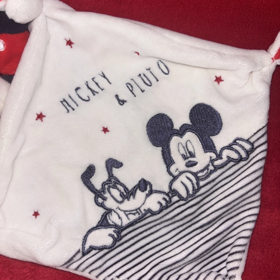 🇫🇷 doudou Mickey & Pluto mouchoir blanc rouge bleu DISNEY Neuf jamais servi - Photo 3/4