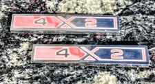 80-86 Ford F Series Truck Red Silver 4 X 2 Fender Emblems Badges Pair Oem