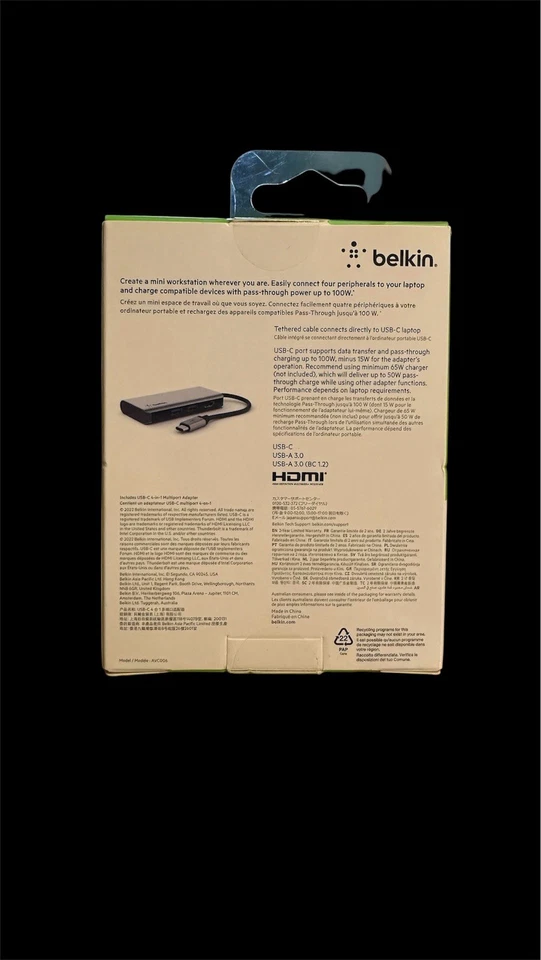 BELKIN CONNECT USB-C 4-IN-1 MULTIPORT ADAPTER 4K HDMI 2USB PD *NEW2* AVC006 - Image 2 of 4