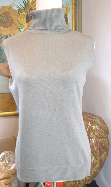 My Collection Size 12 Grey Fine Knit Rayon Sleeveless Turtleneck Jumper