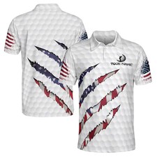America Flag Golf Polo Shirt Personalized Custom Patriotic USA Men Women Gift