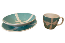 Tiffany Co. Blue Bow Gift Baby Set Bowl Plate Cup Porcelain Made in Japan
