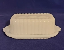 Rare Vintage Hazel Atlas Covered Butter Dish White Milk Glass Half Stick