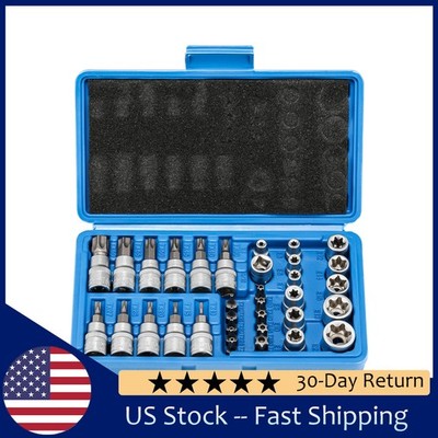 34Pcs 3/8 Drive Torx Star Socket Set External Internal Bits S2 Steel Auto Kit