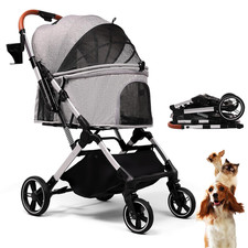 Pet Stroller for Small Medium Dogs Cats up to 45 Lbs, Travel Lite Collapsible, A