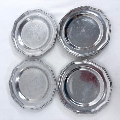 Wilton Armetale Plates Silver Pewter Scalloped Rim 6 Inch RWP USA Set of 4