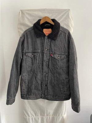 LEVI'S graue Fleece gefütterte Denim Trucker Jacke Größe EG