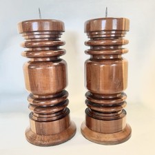 Vtg 10  Turned Wood  Segmented Pillar Candle Holder Set MCM Mixed Woods OOAK