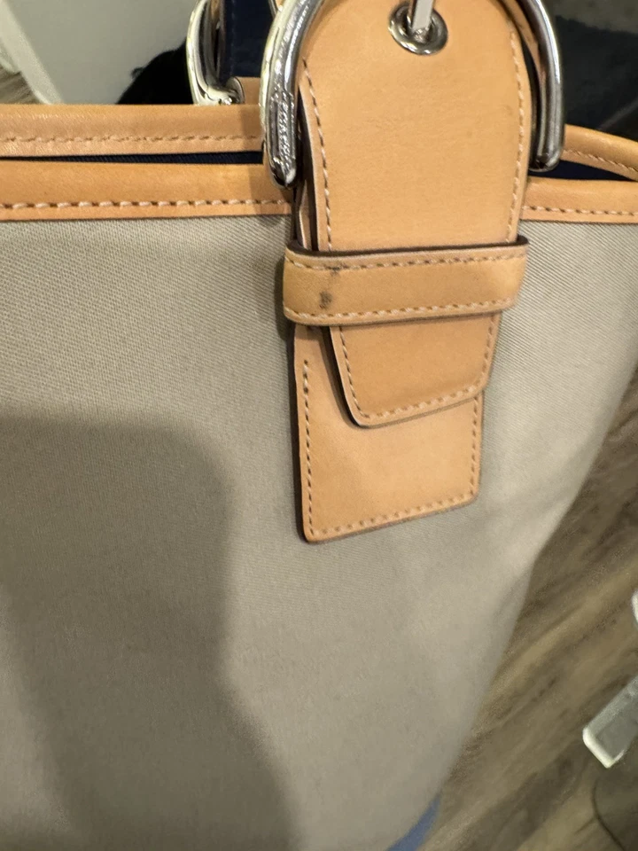 Bolso de pañales Coach Soho crema marfil lona cuero azul claro bebé N-L04Q-5174 Foto 3 de 4