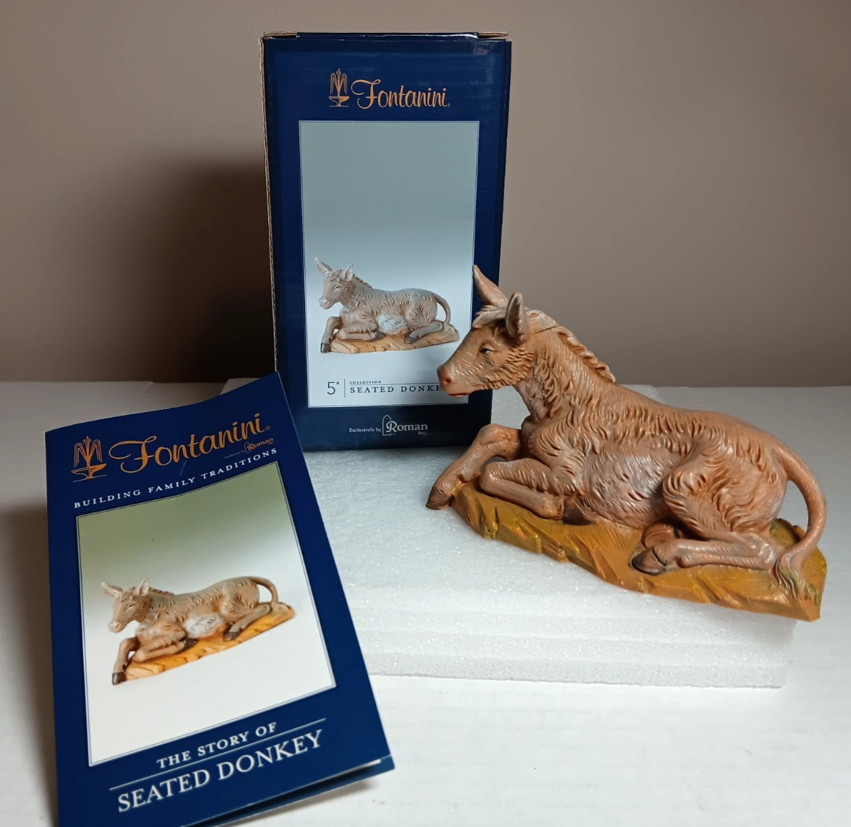 Fontanini Nativity Figurine Donkey Seated 54017 w/ Box & Card Christmas Italy