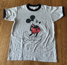 Vintage 70s Disney Mickey Mouse Ringer Banded Tropix Togs T-shirt Grey L