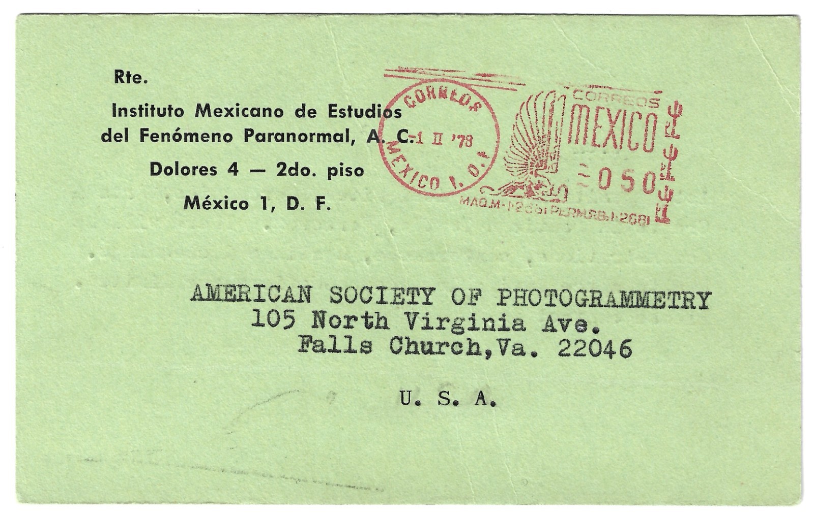 Mexico Paranormal Magical Rites Ceremonies Meter Stamp Postcard Posted 1978
