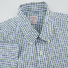 Brooks Brothers 346 Men's Large Plaid Button Down Shirt Non Iron Cotton Flaw
