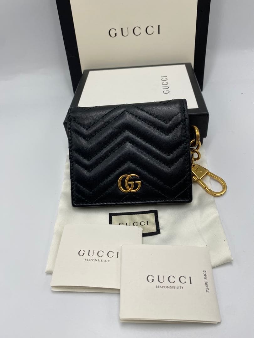 GUCCI GG Marmont Portachiavi Portafoglio Portamonete Nero Borsa da Donna
