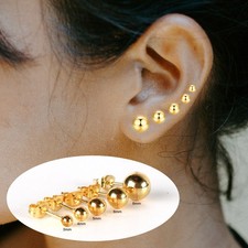 Womens Mens Gold Plate Pair Ball Round Ear Studs Earrings Piercing 3/4/5/6/8mm