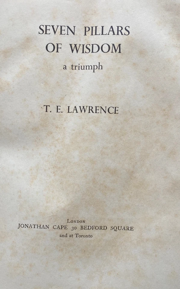 1935 1st ed / 3rd imp THE SEVEN PILLARS OF WISDOM T E Lawrence 50 PLATES 4 MAPS - image 4 of 4