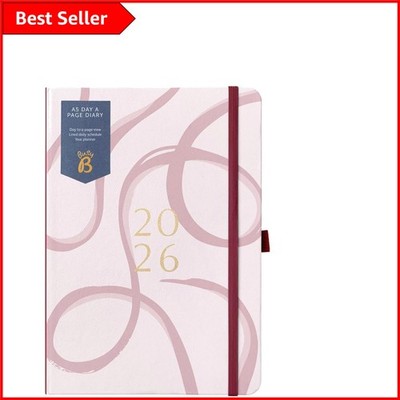 Eleganter 2026 A5 Tagebuch Planer - Rosa Band Design mit Goldfolie, Tag pro Seite