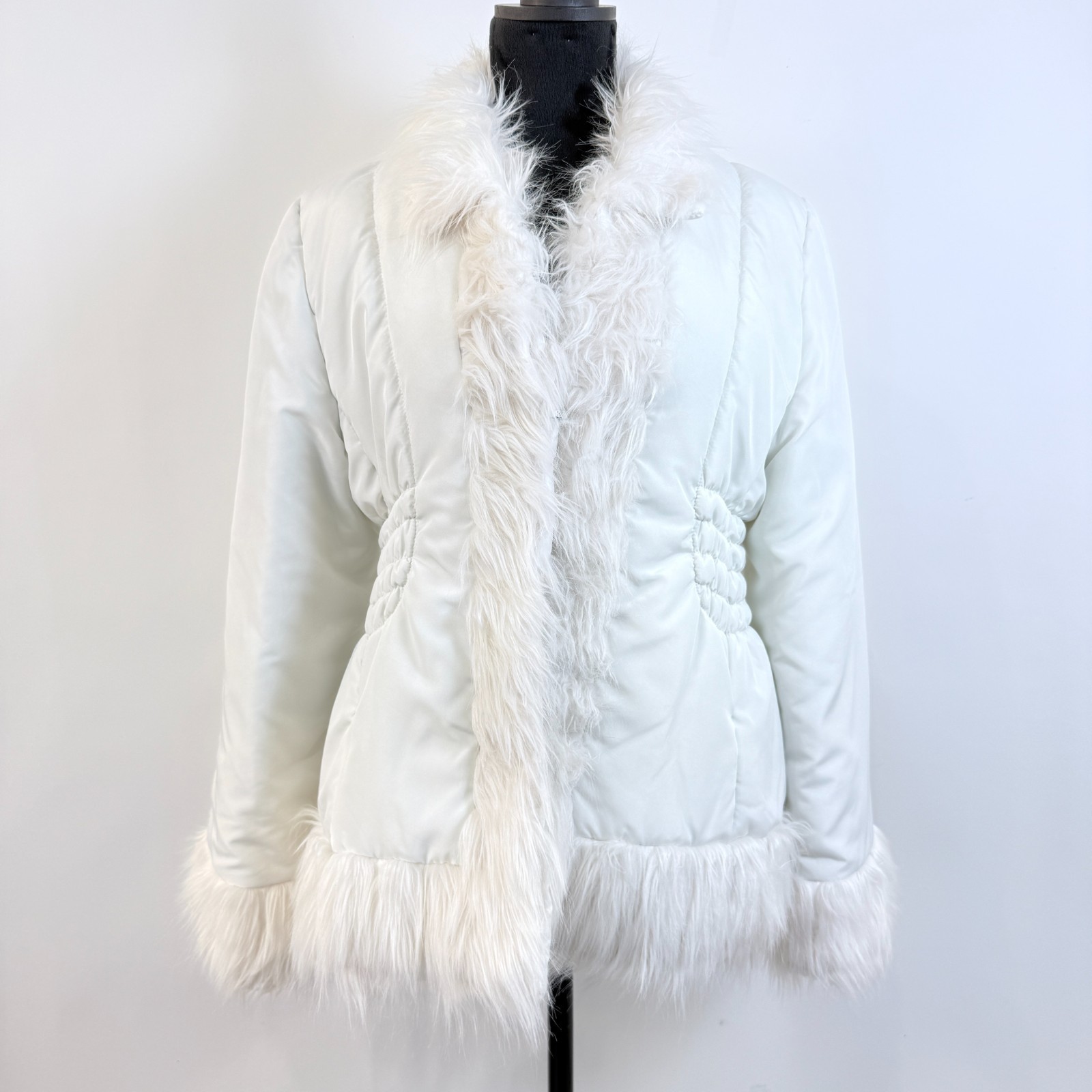 Spiegel Y2K Penny Lane Coat Womens Tag Size 12 (Fit M?) Ivory Faux Fur Trim Boho