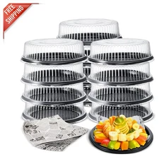 Elegant Stackable Round Food Serving Trays - 12 Inch with Clear Lids & Wax Paper