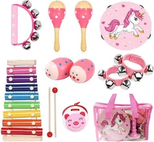 New Best Kids Musical Instruments Sets 12pcs Wooden Percussion Toys Tambourine