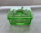 VINTAGE GREEN DEPRESSION URANIUM GLASS REFRIGERATOR DISH