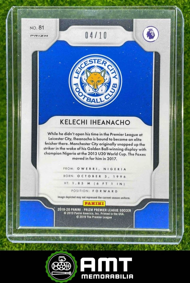 2019 Panini Prizm Premier League Kelechi Iheanacho Breakaway Gold 4/10 Leicester - Image 2 of 3