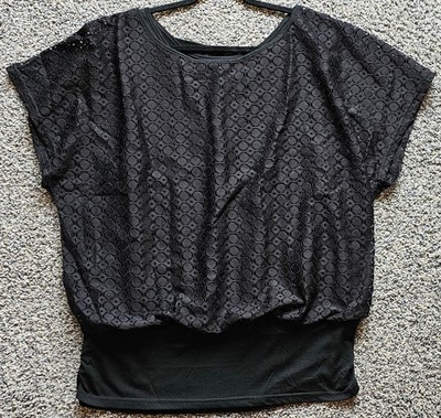 Shein Curve Top Black Bubble Hem Blouse with Banded Bottom Curvy Size 2XL Sheer