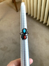 Vintage Navajo Sterling Silver Turquoise Coral Size 5 1/4