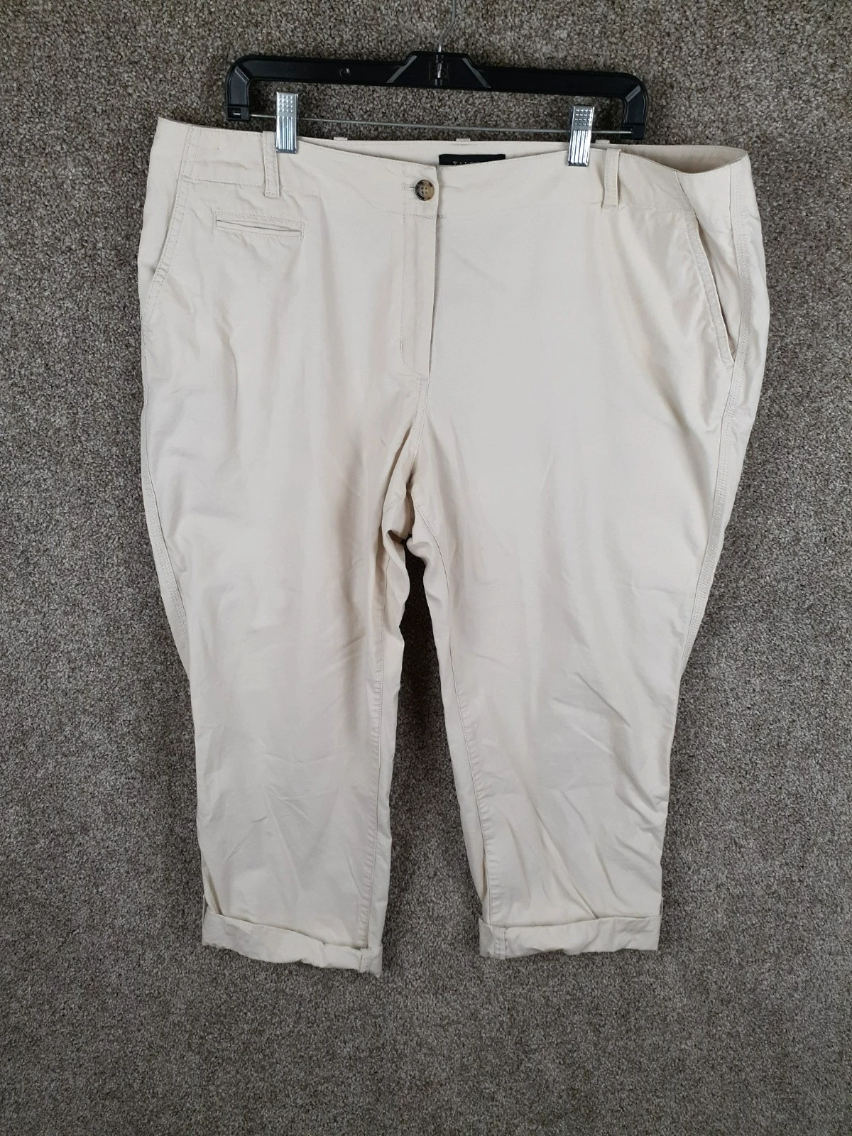 Talbots Boyfriend Roll Hem Capri Pants Womens 18WP Beige Khaki High Rise Casual