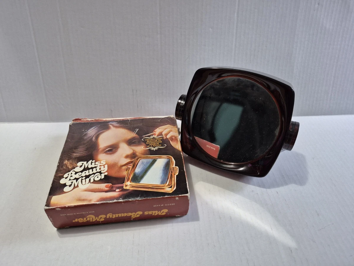 Vintage 1974 Miss Beauty Mirror Regular to Magifying Makeup Mirror #H439 w/box