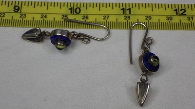 Vintage Sterling Silver 925 Earrings Hook Native American Arrow Lapis Tourmaline