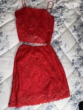 Vintage Red Lace Nylon Camisole And Half Slip Size 36 M Vintage Lingerie Deena