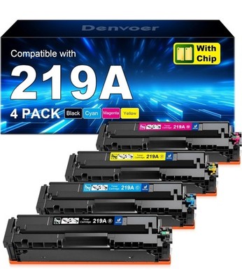 4x Denvoer 219A Toner mit Chip fuer HP Color LaserJet Pro MFP 3302fdw 3202dw Set