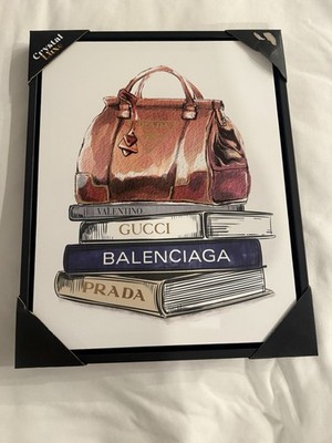 Prada, Gucci ,Balenciaga, And Valentino Wall Framed Hand Painted Canvas 20 x16 