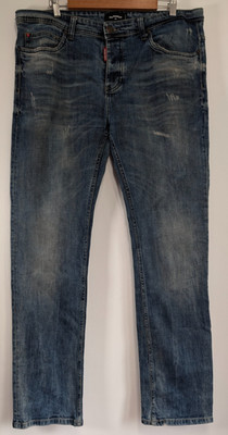 Dsquared2 Jeans Herren W38 L34 Blau Denim Faded Distressed Zip Fly Straight Fit