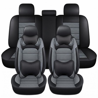 Premium Car Seat Covers 5-Seat Full Set Easy Clean Headrest & Lumbar Pillows