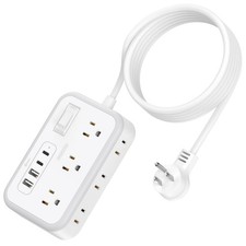 Power Strips, Flat Plug Power Strip with USB, 6 Outlets 4 USB Desktop Chargin...
