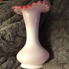 Vintage Fenton White and Pink Silver Crest Glass Vase 8.5” Mint