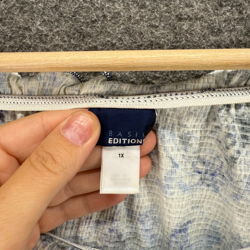 Basic Editions T-Shirt Women 1X Plus Blue Geometric Short Sleeve Round Neck - Image 3 of 4