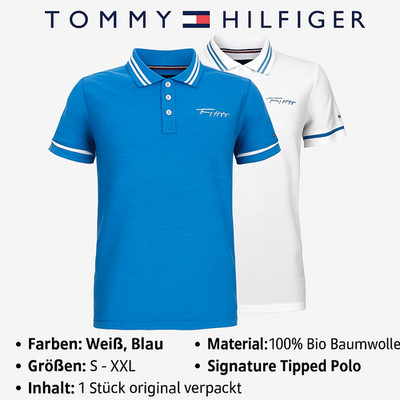 Tommy Hilfiger Signature Tipped Polo Weiß, Blau, S - XXL, 1 St Original Verpackt