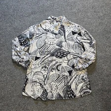 Parsley Sage Top Womens Size Small Black V Neck Tunic Stretch Art Sketch Casual