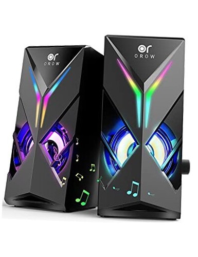 OROW 10W RGB Computer Speakers with Volume Control, Colorful LED Gaming