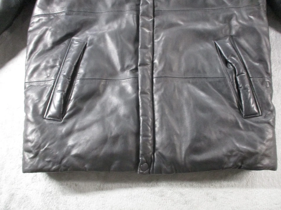 Nautica Jacket Mens 42 Black Leather Puffer Quilted Insulated Winter Coat Raglan - Image 2 of 4