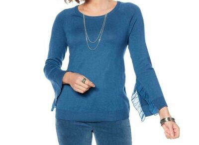 DG2 by Diane Gilman Women's Quad-Blend Ruffle-Sleeve Sweater Blue 2X