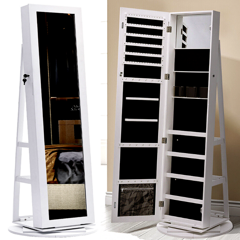 Swivel Free Standing Full-Length Mirrored Jewelry Cabinet Armoire