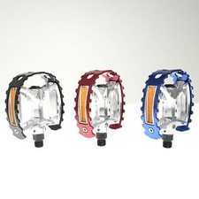 BMX Bear Trap Pedals 9/16" or 1/2" Burnished Silver Body  3 Colors Old School