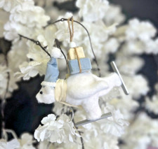 Christmas Novelty Tree Hanging Decoration - Fuzzy Polar Bear on Skiis + Parcels
