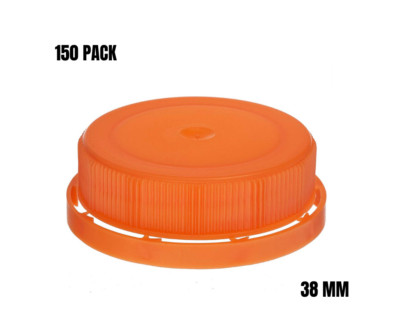[150 PACK] Orange Tamper Evident Ratchet Bottle Caps/Lids 38MM